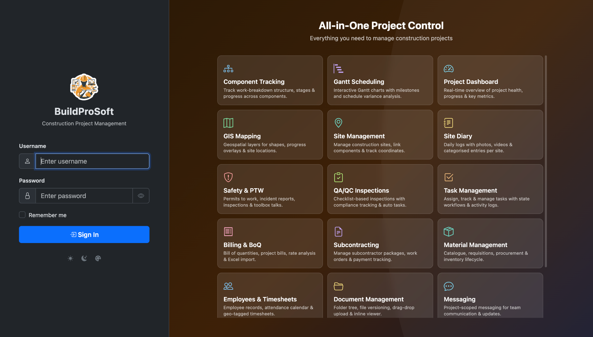 BuildProSoft backend login page screenshot