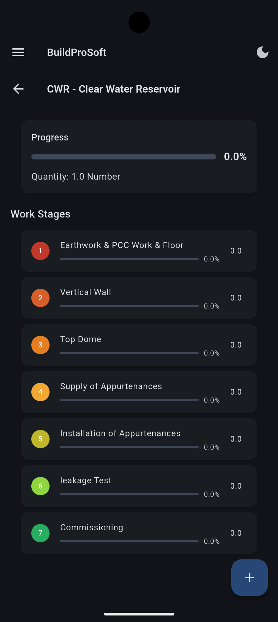 Work stages screen