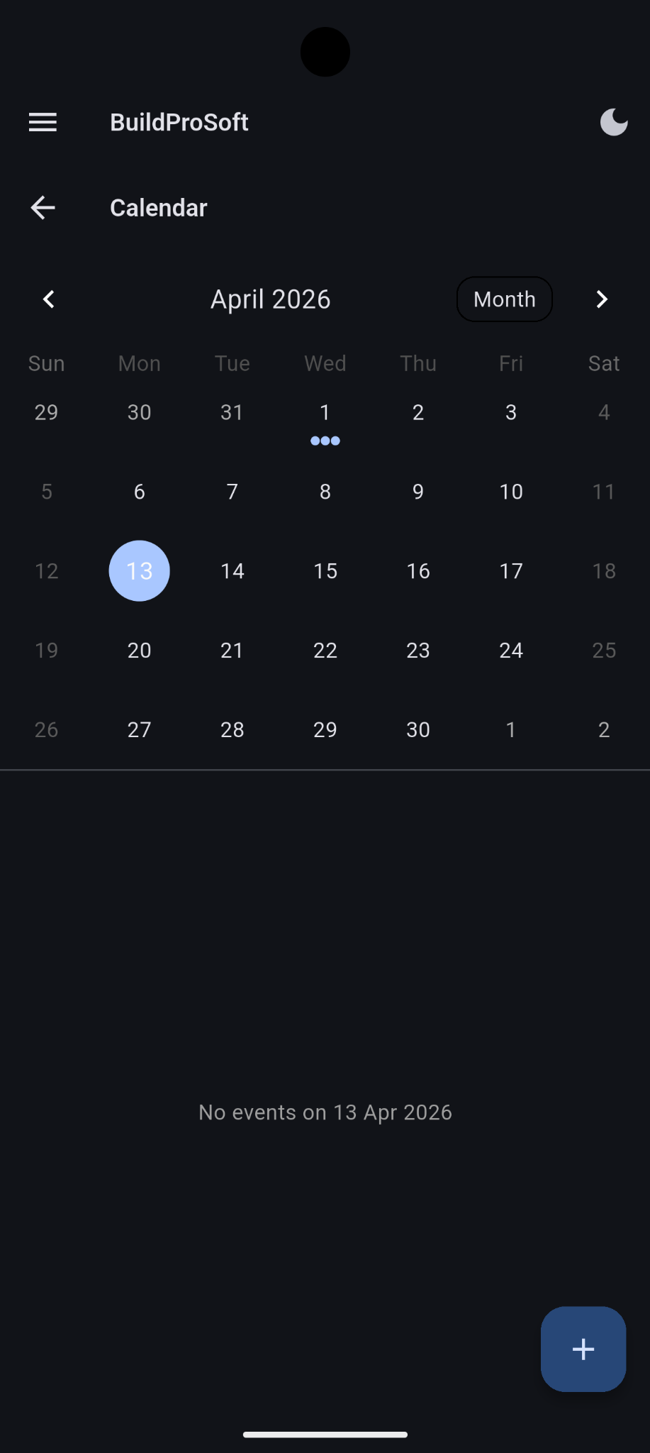 Calendar screen