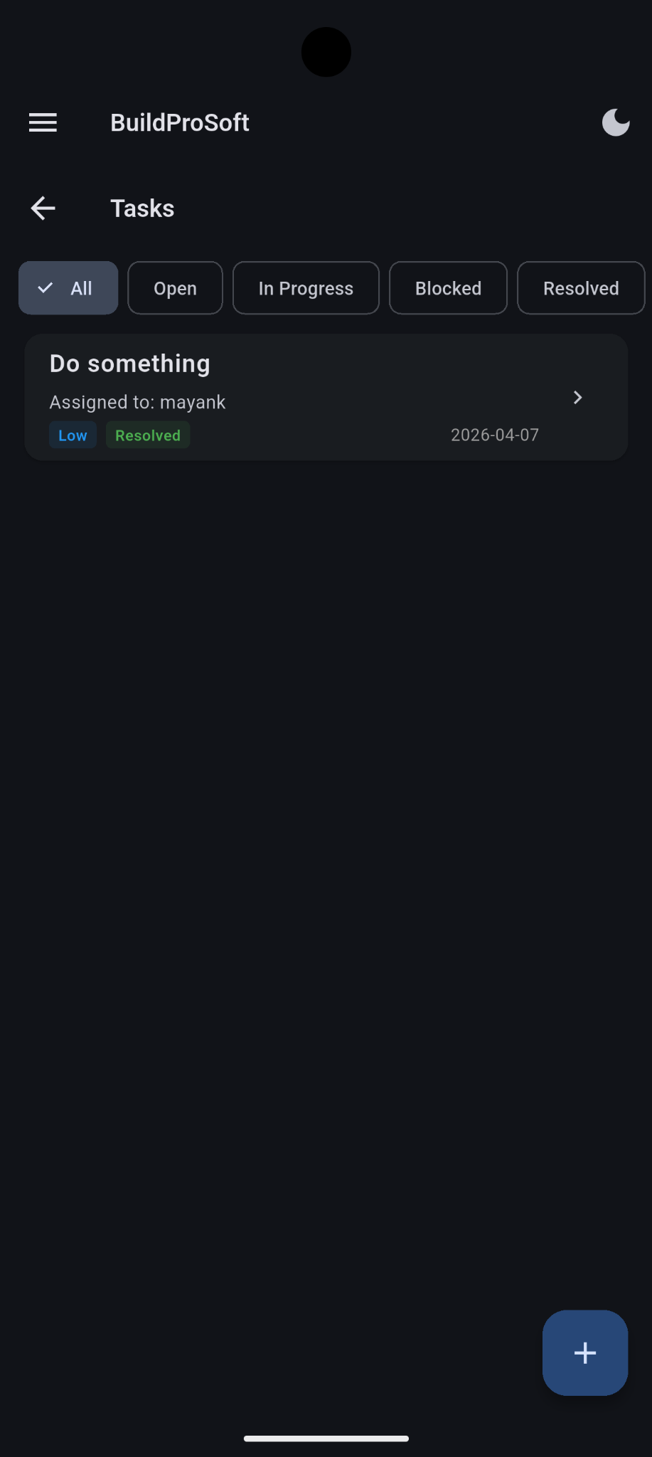 Tasks screen