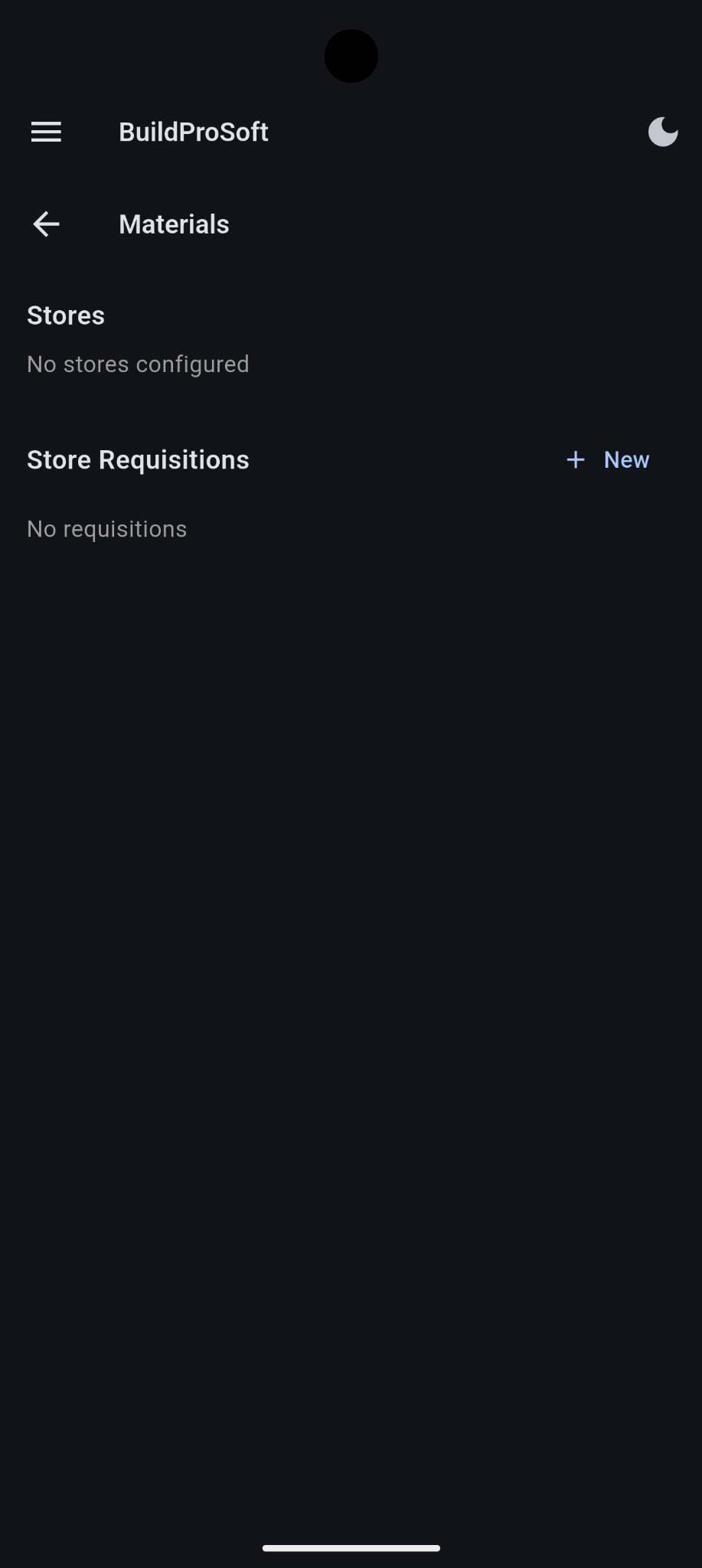 Materials screen